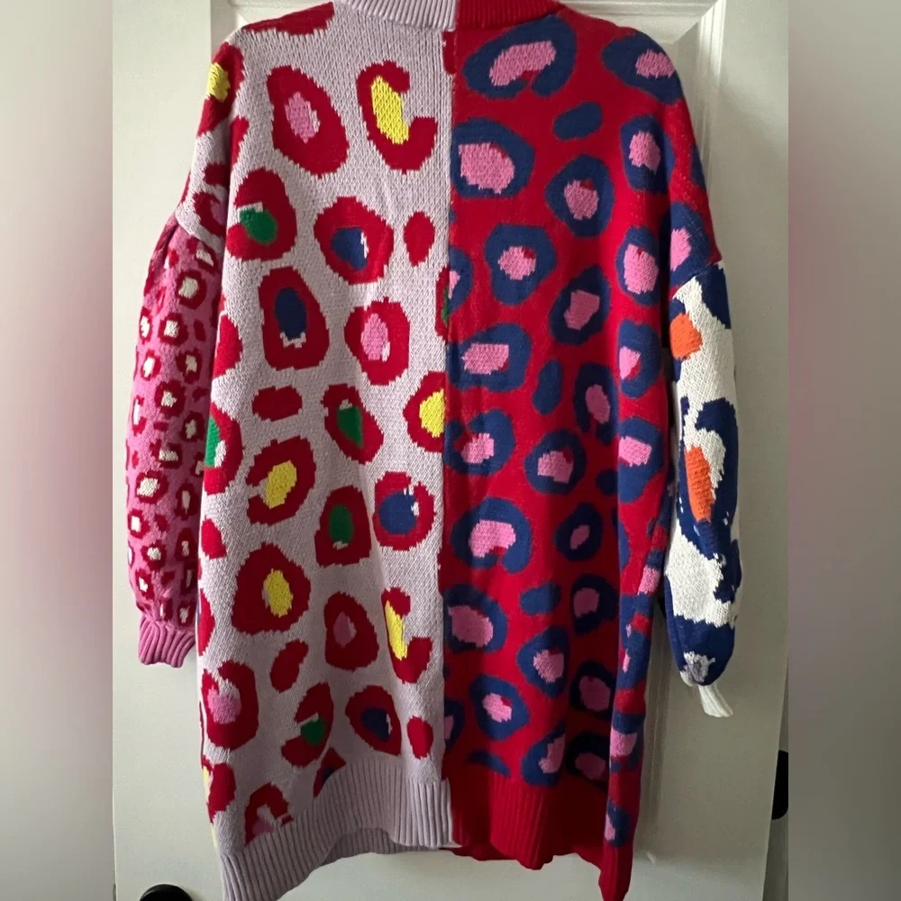 FARM Rio Multi-Color Leopard Patchwork Cardigan - Red, Pink, Blue, Green, Yellow - Picture 5 of 5